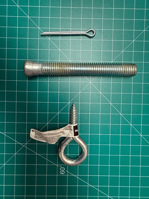 Screw eye, pins, screw