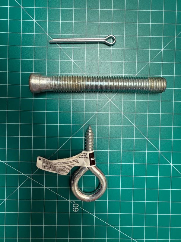 Screw eye, pins, screw